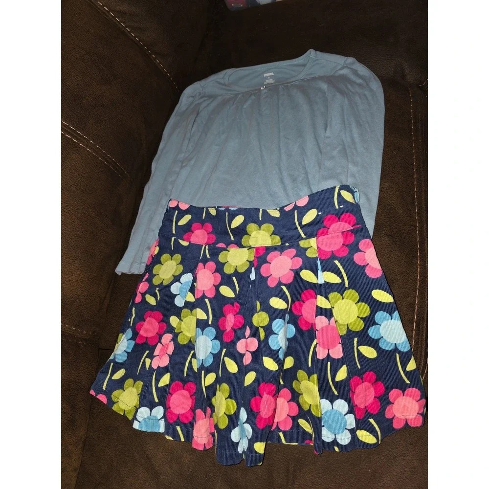 Gymboree smart and sweet blue top size 9 floral skort size 10 back to school